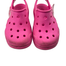 Load image into Gallery viewer, Shoes Crocs, pink croc sandals, scuffs on toes, mark on strap, FUC, size 10,  