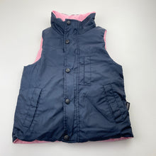 Load image into Gallery viewer, Girls Minnex, reversible pink/navy down/feather filled vest, armpit to armpit: 34cm, GUC, size 3-5,  
