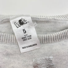 Load image into Gallery viewer, Girls H&amp;T, knitted cotton sweater / jumper, metallic rabbits, FUC, size 5,  