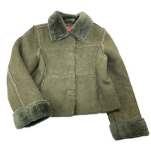 Load image into Gallery viewer, Girls PALAZZI GIRLS, khaki fleece lined faux suede jacket, EUC, size 8,  