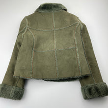Load image into Gallery viewer, Girls PALAZZI GIRLS, khaki fleece lined faux suede jacket, EUC, size 8,  