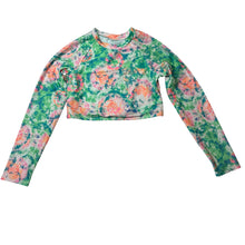 Load image into Gallery viewer, Girls tie dyed, long sleeve rashie / swim top, no size, armpit to armpit: 34cm, armpit to cuff: 43cm, EUC, size 8-10,  