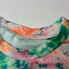 Load image into Gallery viewer, Girls tie dyed, long sleeve rashie / swim top, no size, armpit to armpit: 34cm, armpit to cuff: 43cm, EUC, size 8-10,  