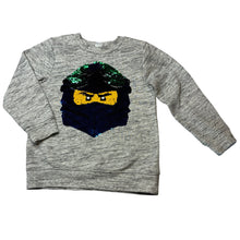 Load image into Gallery viewer, Boys LEGO, NINJAGO flip sequin fleece lined sweater / jumper, armpit to armpit: 34cm, shoulder to cuff: 36.5cm, EUC, size 5-6,  