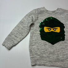 Load image into Gallery viewer, Boys LEGO, NINJAGO flip sequin fleece lined sweater / jumper, armpit to armpit: 34cm, shoulder to cuff: 36.5cm, EUC, size 5-6,  