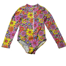 Load image into Gallery viewer, Girls Mango, ribbed colourful floral long sleeve swim one-piece, EUC, size 5,  