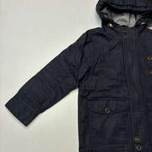 Load image into Gallery viewer, Boys Vertbaudet, lined navy cotton hooded jacket / coat, EUC, size 3,  