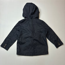 Load image into Gallery viewer, Boys Vertbaudet, lined navy cotton hooded jacket / coat, EUC, size 3,  