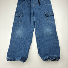 Load image into Gallery viewer, Boys Lily &amp; Dan, dark denim cargo pants, elasticated, Inside leg: 43cm, FUC, size 6,  