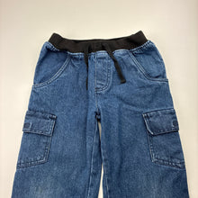 Load image into Gallery viewer, Boys Lily &amp; Dan, dark denim cargo pants, elasticated, Inside leg: 43cm, FUC, size 6,  