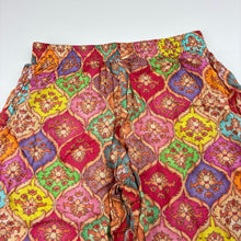 Load image into Gallery viewer, Girls colourful, lightweight pants, elasticated, no size, W: 24cm across unstretched, Inside leg: 25cm, GUC, size 3-4,  