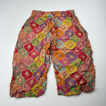 Load image into Gallery viewer, Girls colourful, lightweight pants, elasticated, no size, W: 24cm across unstretched, Inside leg: 25cm, GUC, size 3-4,  