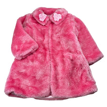 Load image into Gallery viewer, Girls Three Little Frog, lined faux fur jacket / coat, L: 52cm, armpit to armpit: 34cm, shoulder to cuff: 34cm, EUC, size 2-3,  
