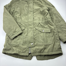 Load image into Gallery viewer, Girls Target, fleece lined lightweight khaki jacket / coat, mark on front, FUC, size 10,  