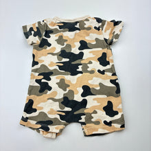 Load image into Gallery viewer, Unisex Baby Berry, camo print cotton zip romper, GUC, size 0000,  