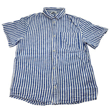 Load image into Gallery viewer, Boys H&amp;M, blue &amp; white stripe linen/cotton short sleeve shirt, GUC, size 12,  