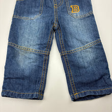 Load image into Gallery viewer, Boys M &amp; Co, lined lightweight denim pants, elasticated, FUC, size 0,  