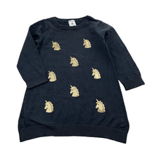 Load image into Gallery viewer, Girls Kids &amp; Co, knitted cotton dress, unicorns, wash fade, FUC, size 2, L: 44cm