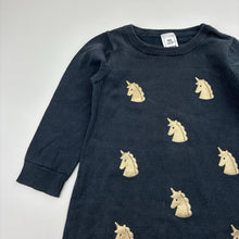 Load image into Gallery viewer, Girls Kids &amp; Co, knitted cotton dress, unicorns, wash fade, FUC, size 2, L: 44cm