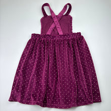 Load image into Gallery viewer, Girls CYNTHIA ROWLEY, maroon velvet &amp; gold spot dress, EUC, size 7, L: 63cm