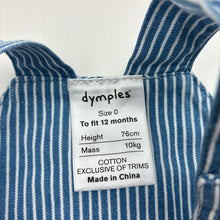Load image into Gallery viewer, Unisex Dymples, striped cotton overalls / shortalls, FUC, size 0,  