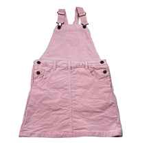 Load image into Gallery viewer, Girls Milkshake, pink stretch velvet overalls dress, EUC, size 7, L: 62cm