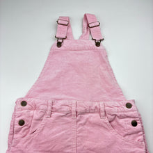 Load image into Gallery viewer, Girls Milkshake, pink stretch velvet overalls dress, EUC, size 7, L: 62cm