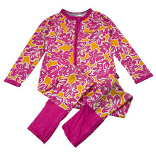 Load image into Gallery viewer, Girls Bonds, floral zip wondersuit / zippy / romper, wash fade &amp; light marks knees, FUC, size 3,  