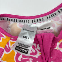 Load image into Gallery viewer, Girls Bonds, floral zip wondersuit / zippy / romper, wash fade &amp; light marks knees, FUC, size 3,  