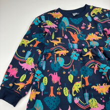 Load image into Gallery viewer, Girls Anko, fleece lined sweater dress, dinosaurs, small mark on chest, FUC, size 6, L: 58cm