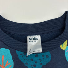 Load image into Gallery viewer, Girls Anko, fleece lined sweater dress, dinosaurs, small mark on chest, FUC, size 6, L: 58cm