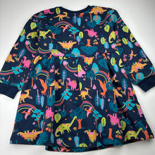 Load image into Gallery viewer, Girls Anko, fleece lined sweater dress, dinosaurs, small mark on chest, FUC, size 6, L: 58cm