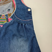 Load image into Gallery viewer, Girls embroidered, denim overalls dress, no labels, armpit to armpit: 28cm, FUC, size 3-4, L: 50cm