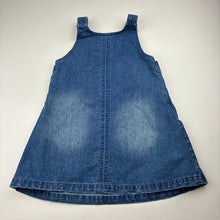 Load image into Gallery viewer, Girls embroidered, denim overalls dress, no labels, armpit to armpit: 28cm, FUC, size 3-4, L: 50cm