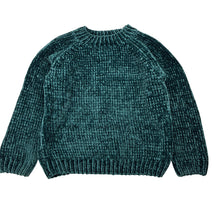 Load image into Gallery viewer, Girls green, chenille chunky knit sweater / jumper, no labels, armpit to armpit: 33cm, shoulder to cuff: 28cm, GUC, size 3-4,  