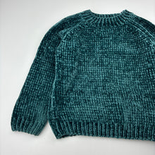 Load image into Gallery viewer, Girls green, chenille chunky knit sweater / jumper, no labels, armpit to armpit: 33cm, shoulder to cuff: 28cm, GUC, size 3-4,  