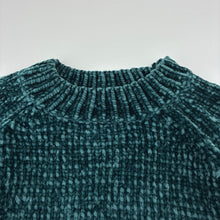 Load image into Gallery viewer, Girls green, chenille chunky knit sweater / jumper, no labels, armpit to armpit: 33cm, shoulder to cuff: 28cm, GUC, size 3-4,  