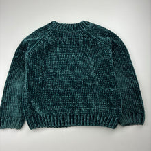 Load image into Gallery viewer, Girls green, chenille chunky knit sweater / jumper, no labels, armpit to armpit: 33cm, shoulder to cuff: 28cm, GUC, size 3-4,  