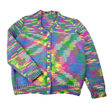 Load image into Gallery viewer, Girls hand made, colourful knitted cardigan, armpit to armpit: 39cm, shoulder to cuff: 42cm, EUC, size 6-7,  