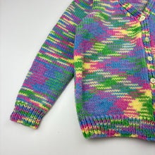 Load image into Gallery viewer, Girls hand made, colourful knitted cardigan, armpit to armpit: 39cm, shoulder to cuff: 42cm, EUC, size 6-7,  