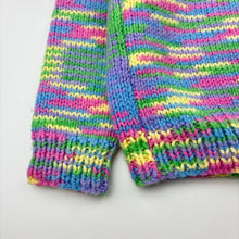 Load image into Gallery viewer, Girls hand made, colourful knitted cardigan, armpit to armpit: 39cm, shoulder to cuff: 42cm, EUC, size 6-7,  