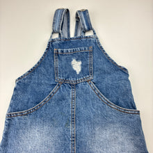 Load image into Gallery viewer, Girls 1964 Denim Co, distressed denim overalls dress / pinafore, FUC, size 2, L: 46cm