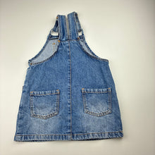 Load image into Gallery viewer, Girls 1964 Denim Co, distressed denim overalls dress / pinafore, FUC, size 2, L: 46cm