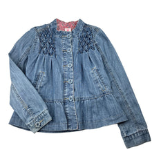 Load image into Gallery viewer, Girls Pumpkin Patch, lightweight denim jacket, marks back right elbow, FUC, size 7,  