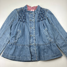 Load image into Gallery viewer, Girls Pumpkin Patch, lightweight denim jacket, marks back right elbow, FUC, size 7,  