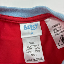 Load image into Gallery viewer, Unisex Bluey, Christmas pyjama tee / top, marks left sleeve, FUC, size 4,  