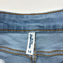 Load image into Gallery viewer, Girls 1964 Denim Co, lace trim stretch denim shorts, W: 32.5cm across, EUC, size 14,  