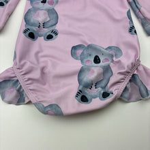 Load image into Gallery viewer, Girls Cheeky Chickadee, long sleeve swim one-piece, koalas, discolouration &amp; pilling, FUC, size 1,  