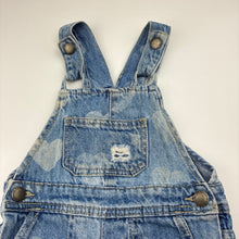 Load image into Gallery viewer, Girls Cotton On, distressed denim overalls / shortalls, FUC, size 2,  