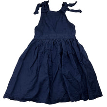 Load image into Gallery viewer, Girls Country Road, navy linen/cotton pinafore dress, GUC, size 7, L: 65cm